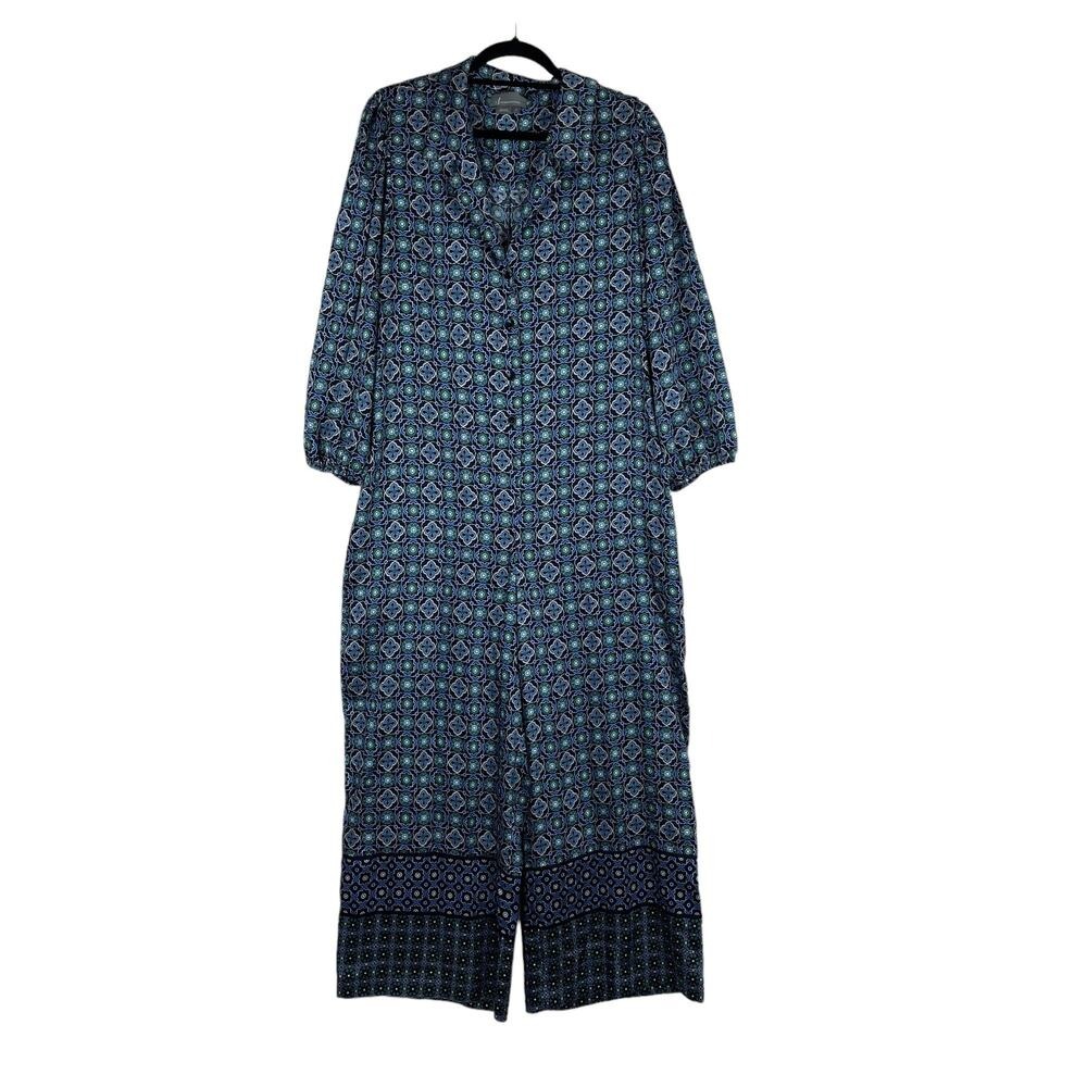 Anthropologie Wide Leg Jumpsuit Women's Large Balloon Sleeve Printed